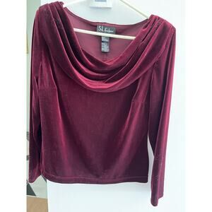 Velvet Womens  Top Blouse 12 Burgundy Cowl Neck Long Sleeves Whimsygoth Glam